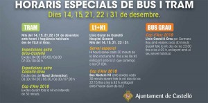 Horarios especiales Navidad transporte urbano Castellón