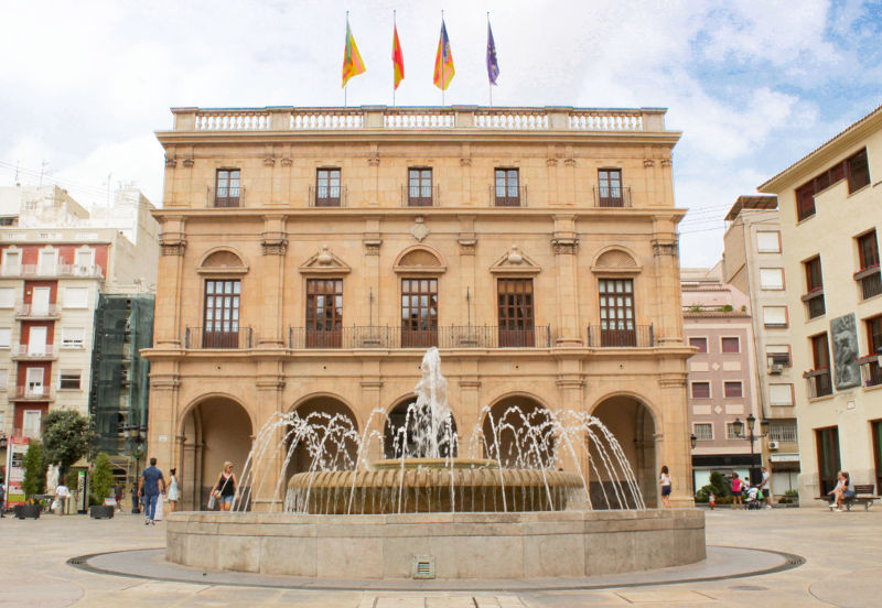 Main building Town Hall in the Plaza del Pere Cornell in the village of Almassora province of Castello, Spain Stock Photo - Alamy